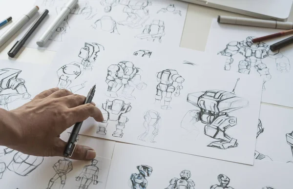 Animator Designer Desarrollo Del Diseño Del Dibujo Desarrollo Bocetos Creación —  Fotos de Stock