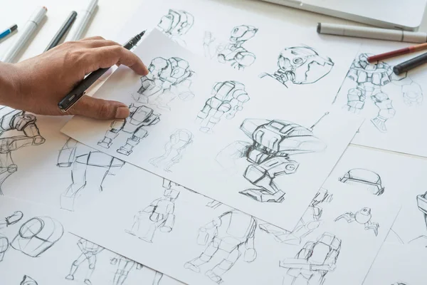 Animator Designer Desarrollo Del Diseño Del Dibujo Desarrollo Bocetos Creación —  Fotos de Stock