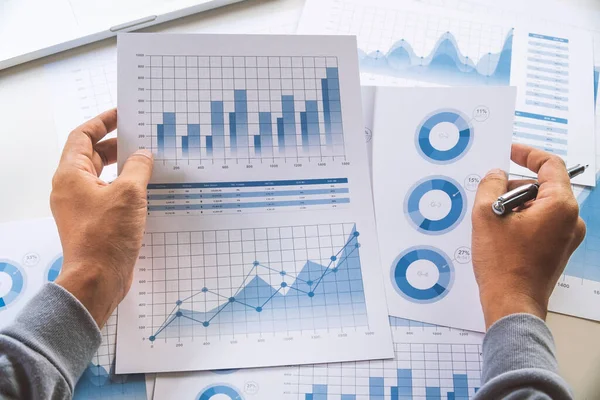 Business Man Working Data Document Chart Report Marketing Research Development Fotos de stock libres de derechos