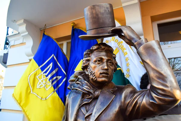 Poltava Ukrajina Dubna 2022 Bronzová Socha Ruského Básníka Alexandra Puškina — Stock fotografie