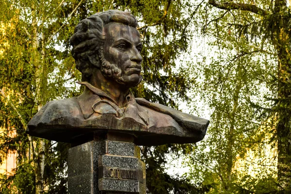 POLTAVA, UKRAINE - 1 Mayıs 2022: Rus şair Alexander Puşkin 'e yapılan bronz anıt