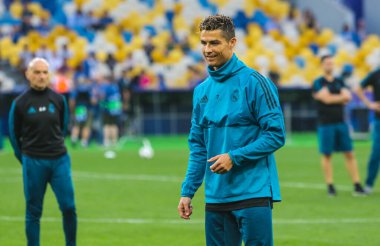 KYIV, UKRAINE  26 MAY, 2018: Portuguese professional footballer Cristiano Ronaldo during the 2018 UEFA Champions League final match Real (Madrid)  Liverpool on the Olympic Stadium 