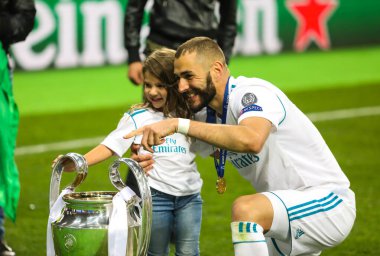 KYIV, UKRAINE  26 MAY, 2018: French professional footballer Karim Benzema during the 2018 UEFA Champions League final match Real (Madrid)  Liverpool on the Olympic Stadium 