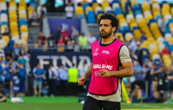 KYIV, UKRAINE  26 MAY, 2018: Egyptian professional footballer Mohamed Salah in training during the 2018 UEFA Champions League final match Real (Madrid)  Liverpool on the Olympic Stadium 