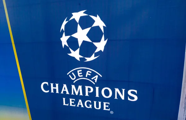 Kyiv Ukraine Mei 2018 Opschrift Banner Uefa Champions League Tijdens — Stockfoto