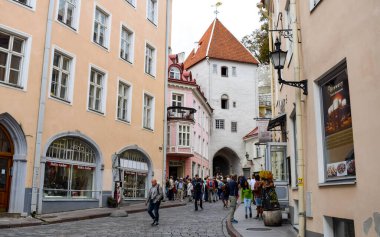 TALLINN, ESTONIA - 14 AĞUSTOS 2018 Yaz öğleden sonra şehir sokakları 