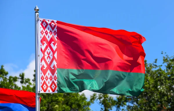 Flag Belarus Rectangular Banner Which Consists Two Horizontal Stripes Red — Stock Photo, Image