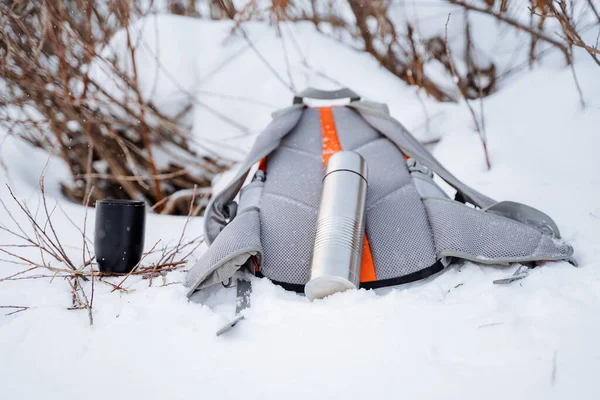 Prepare Camp Picnic Winter Tourist Tableware Made Metal Thermos Mug — 스톡 사진