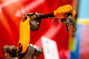 Robotic arm of a robotic arm at the exhibition stand to demonstrate technology. High quality photo