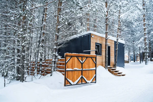 Maison Campagne Bois Dans Forêt Visite Chalet Hiver Garde Corps — Photo