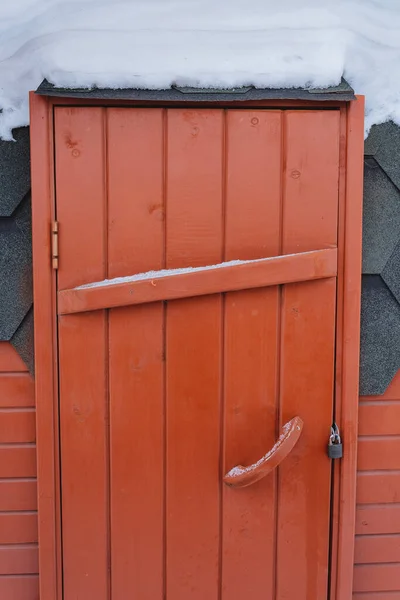 Houten Deur Van Dichtbij Beschoten Zit Een Slot Deur Toegang — Stockfoto