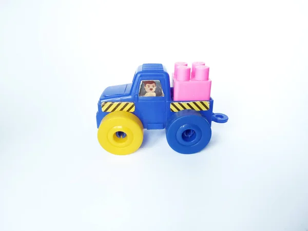 Brinquedo Carro Lego Peças Fundo Branco — Fotografia de Stock