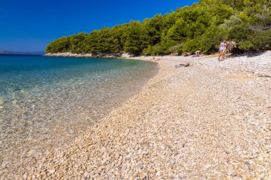 Makarska Riviera 'daki Pebble Duba plajı, Adriyatik Denizi, Hırvatistan