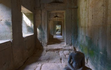Angkor kompleksindeki Ta Prohm tapınağının kalıntıları, ağaçlarla kaplı, Kamboçya