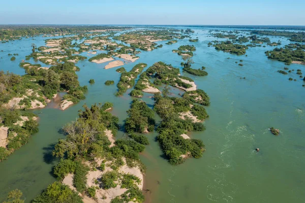 Aerial Views Mekong River Many Sand Bars Islands Cambodia — Fotografia de Stock