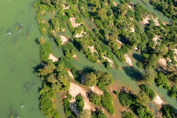 Vista Aérea Rio Mekong Com Muitos Bares Ilhas Areia Camboja — Fotografia de Stock