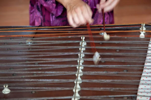Bir müzisyenin çaldığı cimbalom enstrümanı.