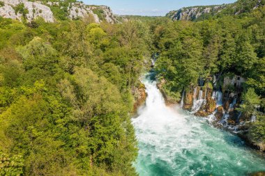 Aerial view of Bilusica buk waterfall in Krka National Park, Croatia