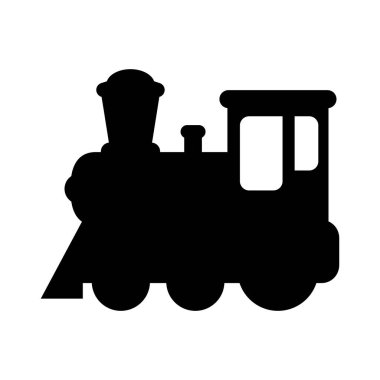 Tren simgesi, eski lokomotif silueti, sembol işareti vektör illüstrasyonu