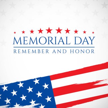 ABD ulusal bayrak renklerinde fırça darbesi geçmişi olan ABD Anma Günü tebrik kartı. Vektör illüstrasyonu.