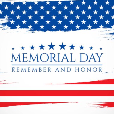 ABD ulusal bayrak renklerinde fırça darbesi geçmişi olan ABD Anma Günü tebrik kartı. Vektör illüstrasyonu.