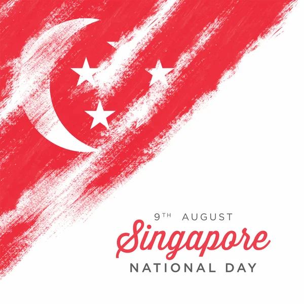 9Th August Singapore National Day Brush Painted Grunge Flag Singapore — Vettoriale Stock