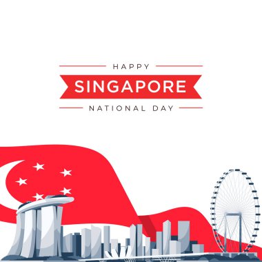 9 Ağustos Singapur 'un bağımsızlık günü vektör illüstrasyonu. Singapur Ulusal Günü. kutlama cumhuriyeti, tasarım ögesi grafiği
