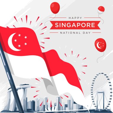 9 Ağustos Singapur 'un bağımsızlık günü vektör illüstrasyonu. Singapur Ulusal Günü. kutlama cumhuriyeti, tasarım ögesi grafiği