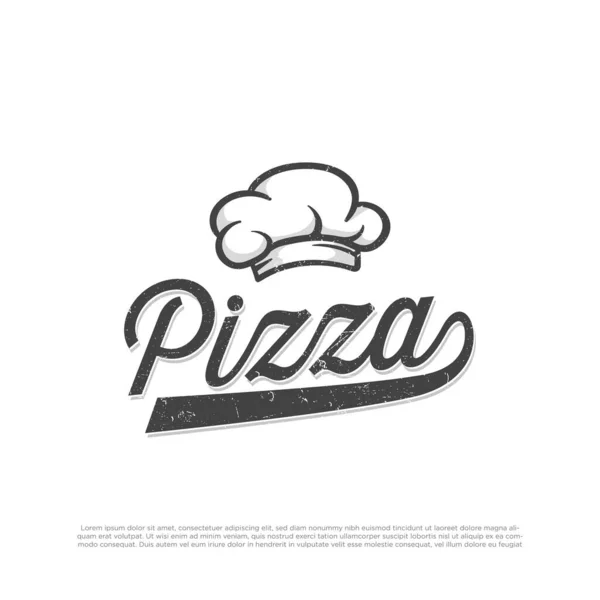 Lettering Pizza Logo Cap Chef Illustartion Vector Graphic Italian Pizzeria — Vetor de Stock