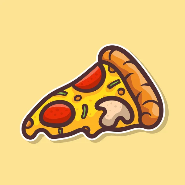 Pizza Slice Melted Cheese Pepperoni Cartoon Sticker Comic Style Contour —  Vetores de Stock