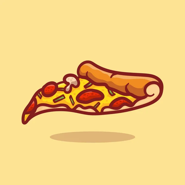 Pizza Slice Melted Cheese Pepperoni Cartoon Sticker Comic Style Contour — стоковый вектор