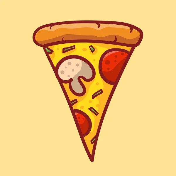 Pizza Slice Melted Cheese Pepperoni Cartoon Sticker Comic Style Contour —  Vetores de Stock