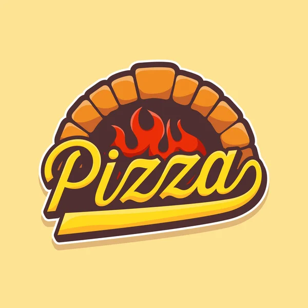 Illustration Calligraphy Pizza Baked Traditional Wood Oven Cartoon Vector Design — Vector de stock