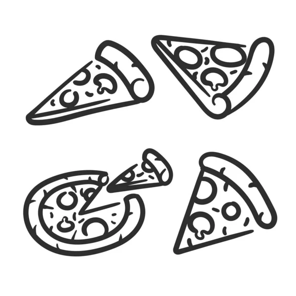 Yapımı Eskiz Tarzı Pizza Seti Farklı Pizza Türleri Erimiş Peynirli — Stok Vektör