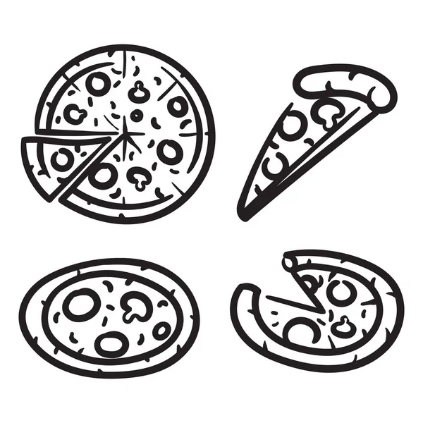 Ručně Kreslené Náčrtek Styl Pizza Set Různé Druhy Pizzy Celé — Stockový vektor