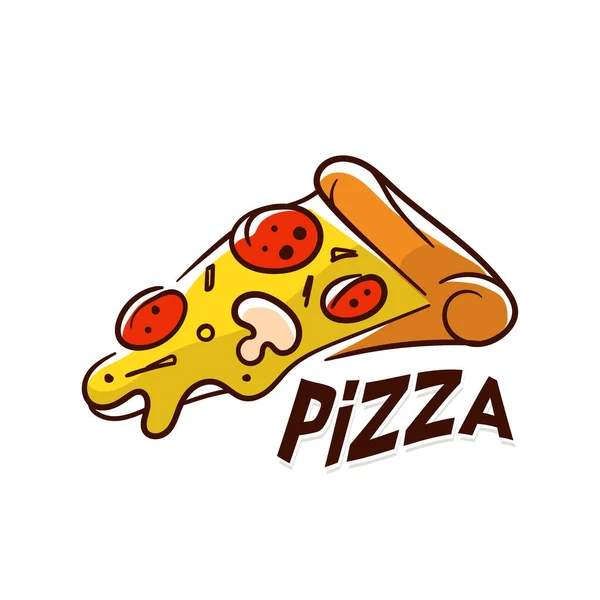 Pizza Slice Melted Cheese Pepperoni Cartoon Sticker Comic Style Contour — Stock Vector