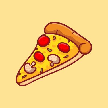 Vector illustration of delicious slice of pepperoni pizza with melted cheese, hand drawn, cartoon, flat, cute