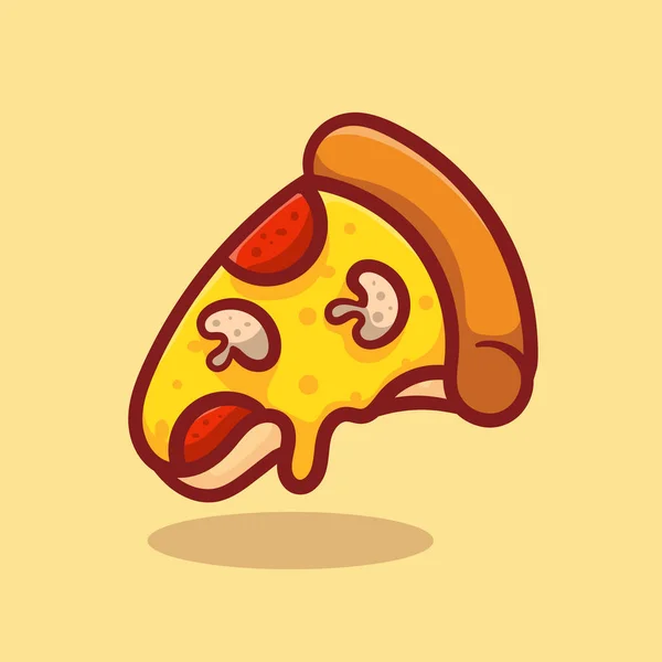 Vector Illustration Delicious Slice Pepperoni Pizza Melted Cheese Hand Drawn —  Vetores de Stock