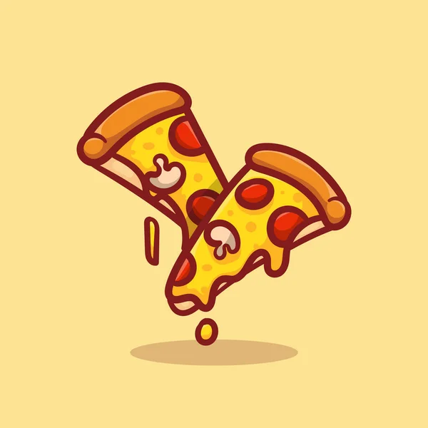 Vector Illustration Delicious Slice Pepperoni Pizza Melted Cheese Hand Drawn — Stockový vektor