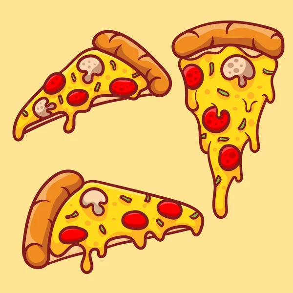 Vector Illustration Delicious Slice Pepperoni Pizza Melted Cheese Hand Drawn —  Vetores de Stock