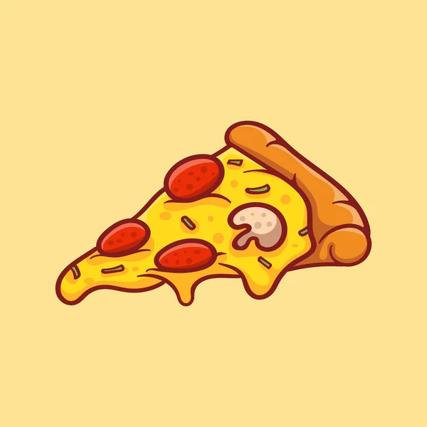 Vector Illustration Delicious Slice Pepperoni Pizza Melted Cheese Hand Drawn —  Vetores de Stock