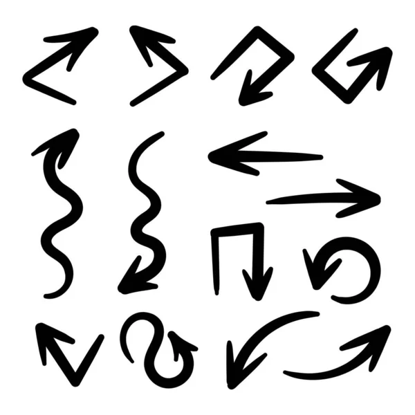 Conjunto Ícones Vetoriais Seta Desenhados Mão Projeto Seta Esboço Para — Vetor de Stock
