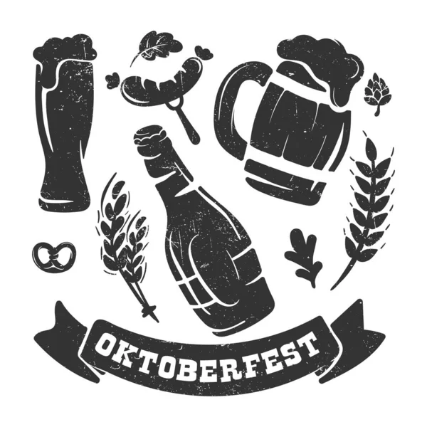 Oktoberfest için bir dizi grunge ikonu. El çizimi biçim vektör tasarımı ilham