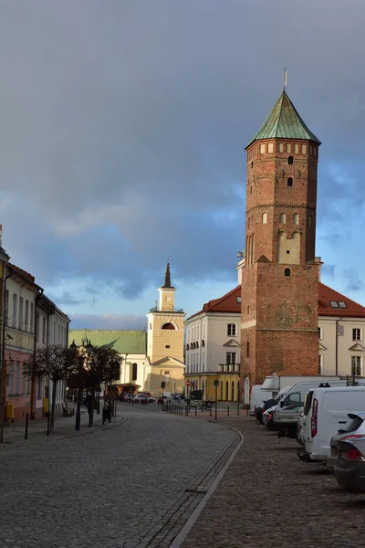 Het Historische Verharde Marktplein Pultusk Basiliek Achtergrond Pultusk — Stockfoto