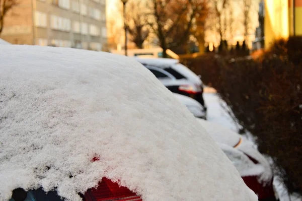 Cars Parked Street Covered Thick Layer Snow Winter — Stock Photo, Image