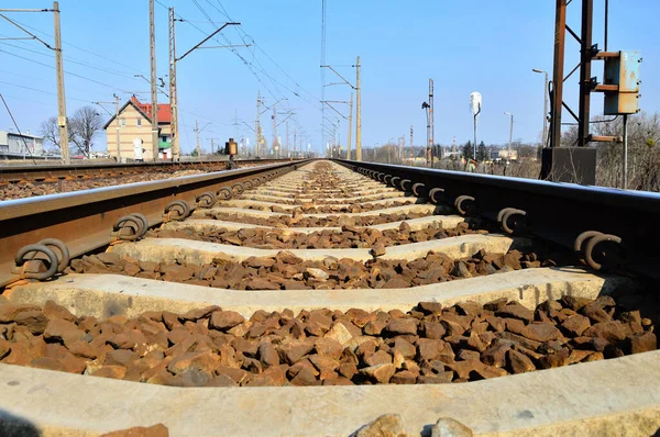 Železniční Tratě Výhybky Čekají Vlak Zbožím Pro Zákazníka Den — Stock fotografie