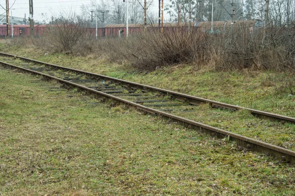 Eisenbahninfrastruktur Gleise Schienen Und Stromkabel Über Die Gleise — Stockfoto