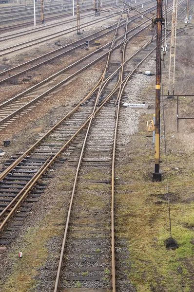 Spoorweginfrastructuur Sporen Rails Elektriciteitskabels Het Spoor — Stockfoto