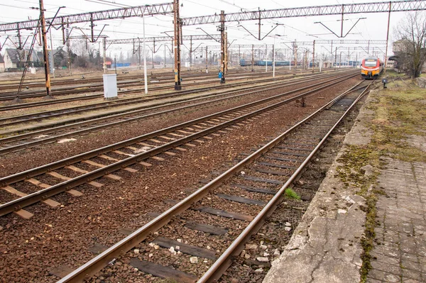 Infrastrutture Ferroviarie Binari Binari Cavi Elettrici Sui Binari — Foto Stock
