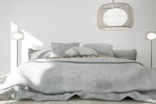 Lambanın Tasarımı Olan Modern Bir Yatak Odası Illüstrasyon — Stok fotoğraf